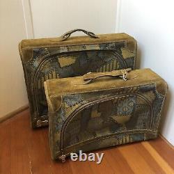Tapestry And Suede Vintage 2 Piece Luggage Set By The French Company