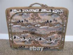 Tapestry And Suede Vintage 5 Piece Luggage Set By The French Company Suitcases