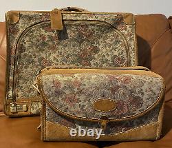 Tapestry & Suede Vintage 2 Piece Luggage & makeup bag Set keyThe French Company