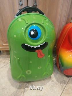 Travel Buddies Kids 2 piece Luggage Set Green Monster & Parrot Suitcase