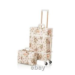 Travel Vintage Luggage Set 2 Piece Floral Cute Check In 13 & 24 Beige Floral