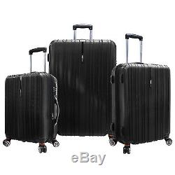 Traveler's Choice Black Tasmania 3pc 100% Polycarbonate Luggage Spinner Bag Set