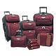 Travelers Choice Red Amsterdam 8pc Suitcase Tote Packing Cubes Wheel Luggage Set