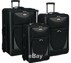 Travelers Club Unisex 3 Piece Expandable Sky-View Luggage Set Black Size OSFA