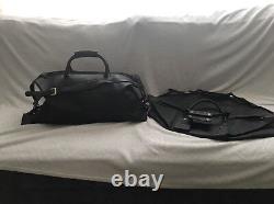 Two 2 Cambridge Leather Black Pebbled Finish Duffle Bags Set Pair Luxurious
