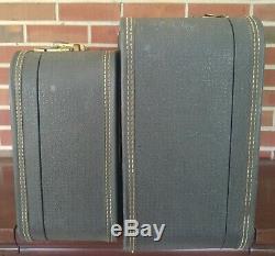 Two Vintage Grey Starline Suitcases With Lavender Lining Luggage Pair Set
