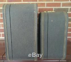 Two Vintage Grey Starline Suitcases With Lavender Lining Luggage Pair Set