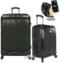 U. S. TRAVELER Luggage Set Smart Carry-on Spinner with USB Port, Black (2-Piece)