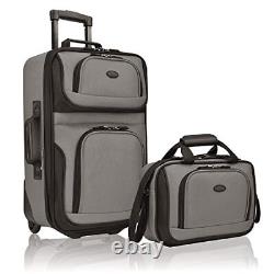 U. S. Traveler Rio Rugged Fabric Expandable Carry-on Luggage Set, Grey, 2 Wheel