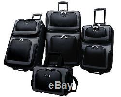 US Traveler Black New Yorker 4-Piece Expandable Rolling Luggage Suitcase Bag Set