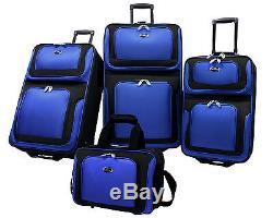 US Traveler Blue New Yorker 4-Piece Expandable Rolling Luggage Suitcase Tote Set