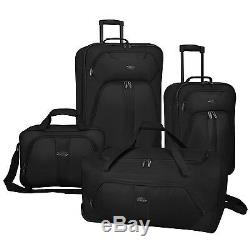 US Traveler Oakton 4pc Black Rolling Luggage Suitcase Duffel Travel Tote Bag Set
