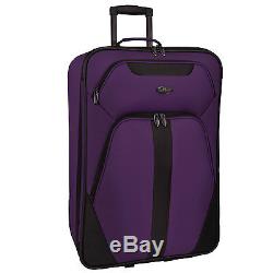 US Traveler Oakton 4pc Purple Light Rolling Luggage Suitcase Duffel Tote Bag Set