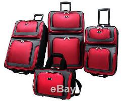 US Traveler Red New Yorker 4pc Expandable Rolling Luggage Suitcase Tote Bag Set