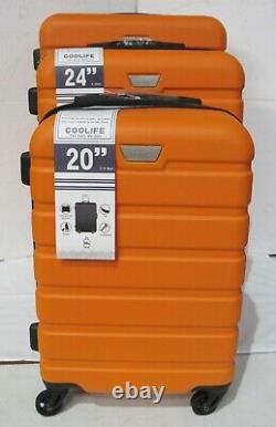 USED Coolife 3 Piece hard shell Suitcase Luggage Set TSA Lock Orange A537 $179