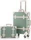 Unitravel 2 Piece Vintage Luggage Set 20 Inch Carry 20 + 12, Matcha Green
