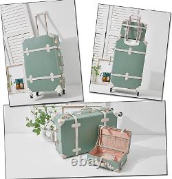 Unitravel 2 Piece Vintage Luggage Set 20 inch Carry 20 + 12, Matcha Green