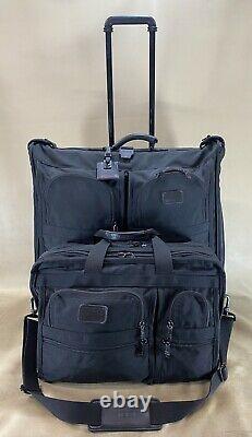 Used Tumi USA Black Ballistic Nylon Set 17 Briefcase & 24 Wheeled Garment Bag