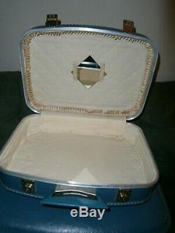 VTG 4 Pieces Nesting Suitcases Luggage Set Lined Hardcase Blue Retro SHIPS FREE