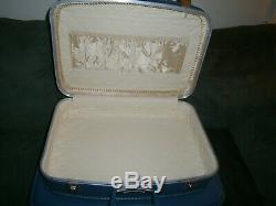 VTG 4 Pieces Nesting Suitcases Luggage Set Lined Hardcase Blue Retro SHIPS FREE