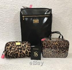 Victoria Secret 4PC Black Luggage suitcase Set withAnimal print cases & Passport