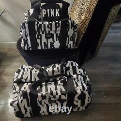 Victoria Secret Pink GRAPHIC 4 Pc Wheelie Duffel Bag Carry on Luggage Set Rare