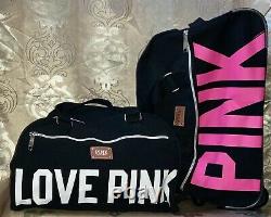 Victoria's Secret Pink Rare Htf 2 Piece Crest Logo Wheelie Carry-on Luggage Set