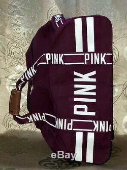 Victoria's Secret Pink Rare Htf Maroon 3 Piece Logo Wheelie Carry-on Luggage Set