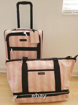 Victoria's Secret Pink Stripe Wheelie/Luggage And Weekender Tote