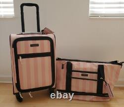 Victoria's Secret Pink Stripe Wheelie/Luggage And Weekender Tote