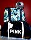 Victorias Secret Pink Black & Palm 3 Pc Wheelie Duffle Bag Luggage Set Nwt