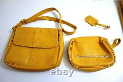 Vintage 5 piece Yellow Vinyl soft luggage suitcase set 1970's era bags carry on