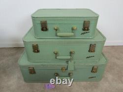 Vintage 50's Green Starline Suitcase Lady Baltimore Luggage 3 piece set Retro