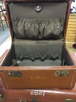 Vintage 60s Leather Luggage Set Of 4 Suitcase Set Top Grain Leather Usa RARE