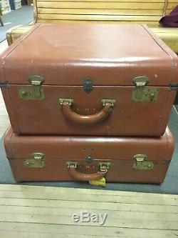 Vintage 60s Leather Luggage Set Of 4 Suitcase Set Top Grain Leather Usa RARE