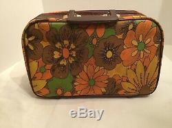 Vintage 60s Suitcase Set of 3 Floral Hippie Mod MCM Canvas Made in Japan With Key