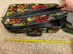 Vintage Bantam Floral Pattern Luggage Suitcase Bag Pair Set Great Condition