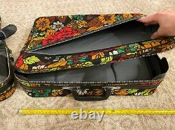 Vintage Bantam Floral Pattern Luggage Suitcase Bag Pair Set Great Condition