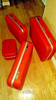 Vintage COMPLETE SET Luggage Hardcase ORANGE Suitcase Set of 4 Retro Traveler