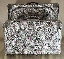 Vintage FRENCH LUGGAGE Floral Tapestry & Suede Leather 20 & 28 Suitcase Set