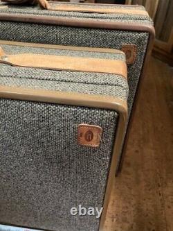 Vintage Hartmann 26 & 24 Tweed & Belting Leather Hard Suitcase Set