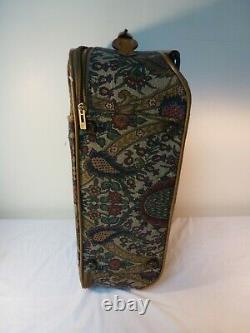 Vintage Hartmann Flame Tapestry Paisley Leather Trimmed 2 Wheel 2 Pc Set