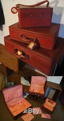 Vintage Hartmann Luggage CLEAN Red 3 Pc Bag and Makeup Vtg Train Case Retro Set