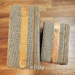 Vintage Hartmann Luggage Set Of 2 Tweed Leather 25 & 21 70s