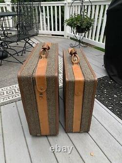 Vintage Hartmann Luggage Set Tweed/Leather Original Boxes & Plastic Covering NEW