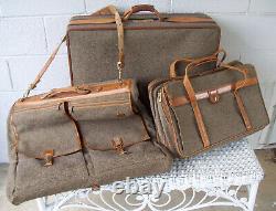 Vintage Hartmann Tweed & Belting Leather3 Piece Luggage Suitcase Bag Set
