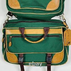 Vintage LL Bean Green Canvas Leather Trim Carry On & Messenger Bag Matching Set
