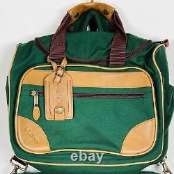 Vintage LL Bean Green Canvas Leather Trim Carry On & Messenger Bag Matching Set