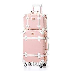 Vintage Luggage Set, 2 Piece Women Carry on Trolley 20in + 12in embossed pink