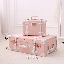 Vintage Luggage Set, 2 Piece Women Carry on Trolley 20in + 12in embossed pink